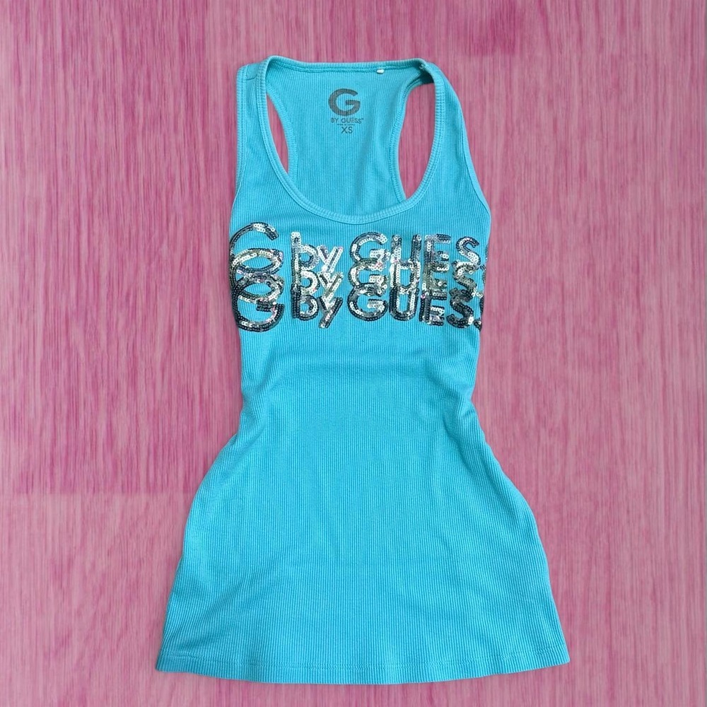 teal guess sequin fitted Y2K tank top